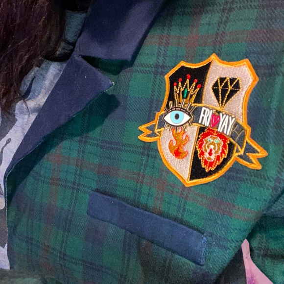 Dolls Kill Poster Grl Boss B Green Plaid Tartan Cropped Blazer XXL Discontd - Picture 3 of 9